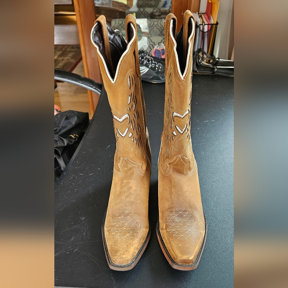 Dan Post Laredo Eagle Cut Out Western Boots Honey Tan Ladies 11 M Extended Size - Picture 3 of 11